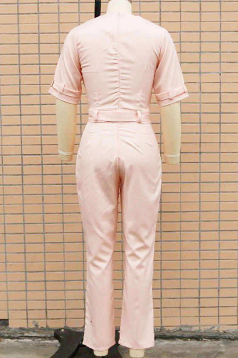 Linda | Casual solid color street overalls with patchwork buttons and reversible collar - Image 18