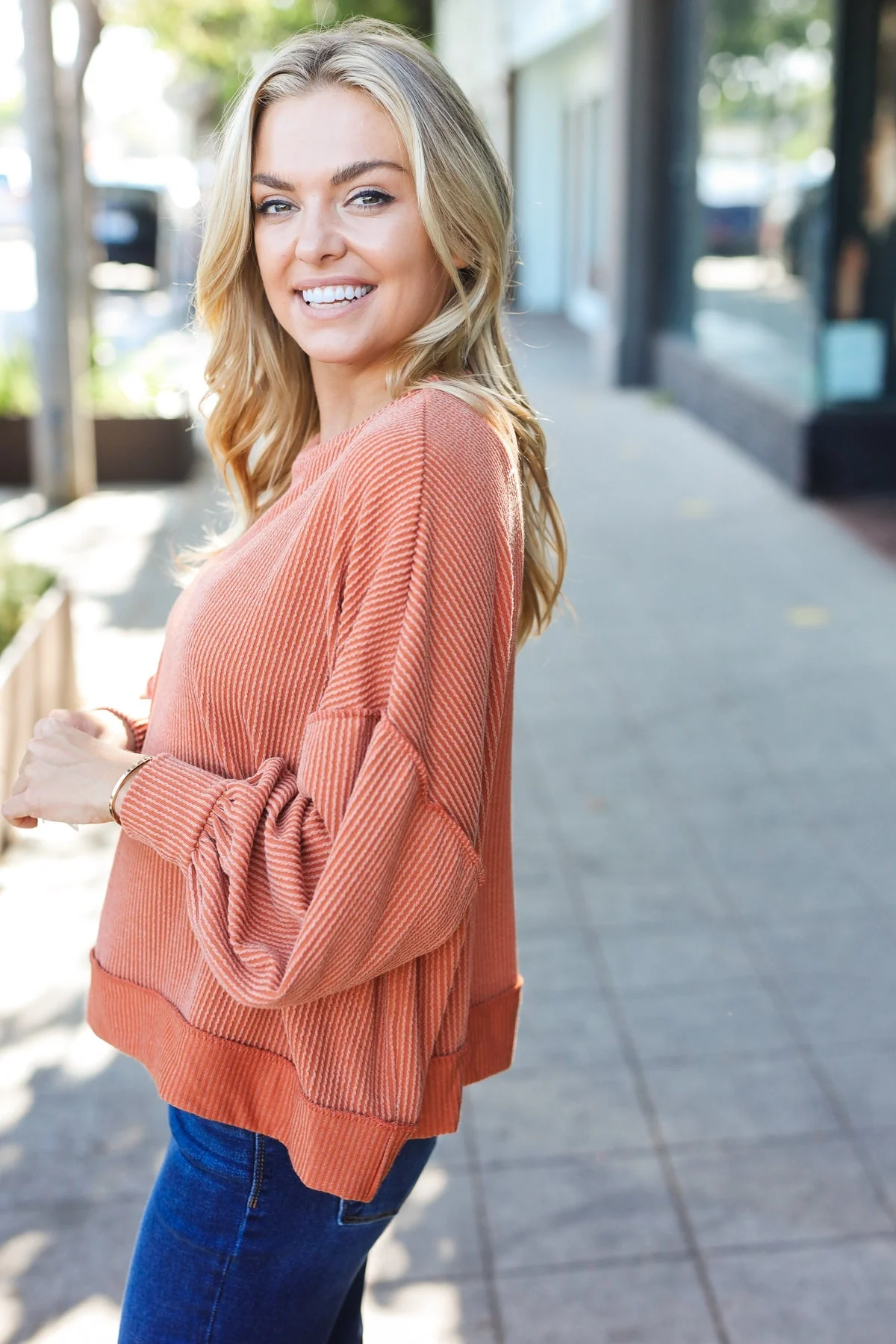 Liselotte | Weekend Ready Rust Mineral Wash Rib Pullover Top - Image 4
