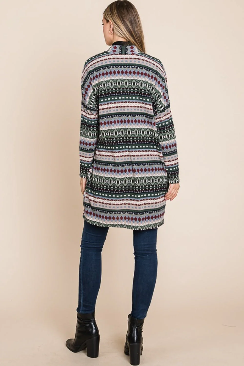 Lisette | Geometric open front long sleeve cardigan with pockets - Image 5
