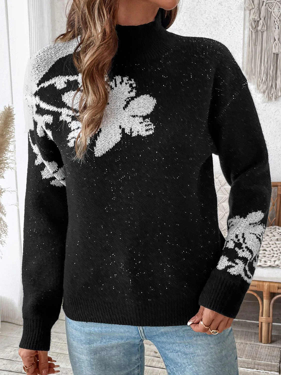Lisette | Perfee Flower stand-up collar long sleeve sweater - Image 4
