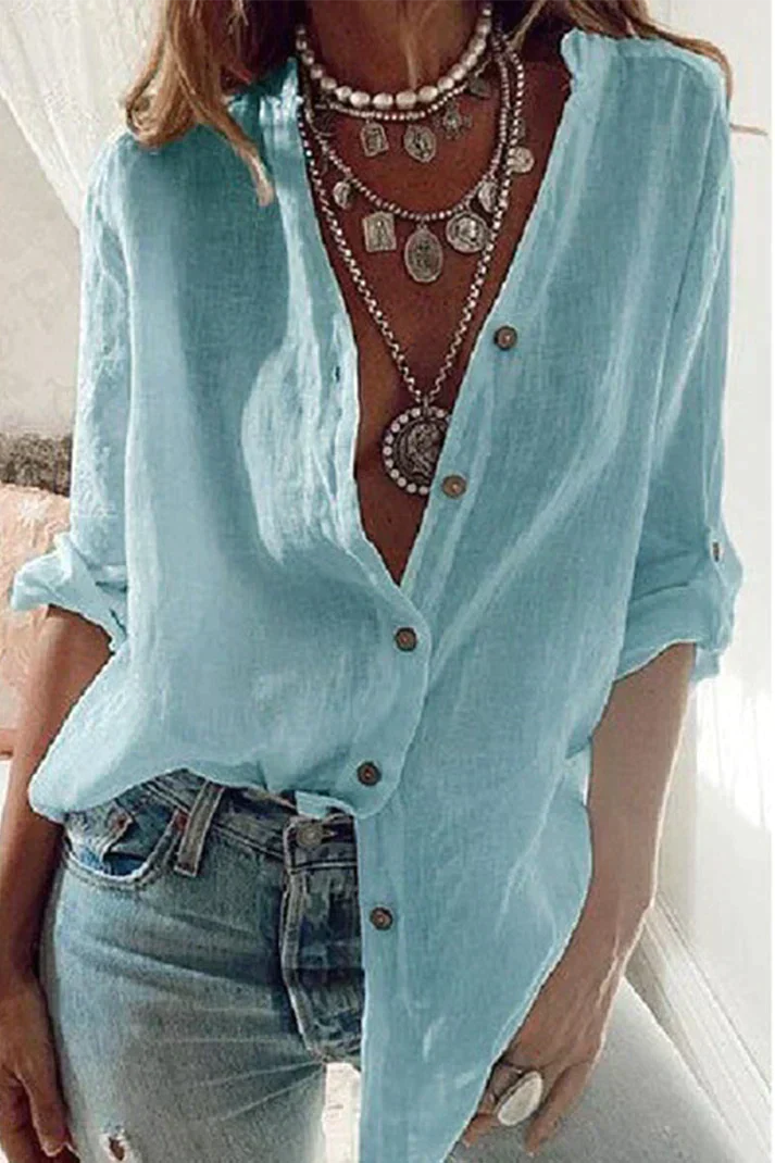 Lois® | Fashionable Solid Color V-Neck Blouse - Image 2