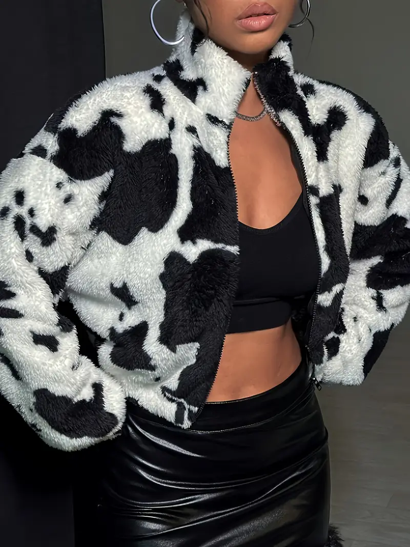 Lorena | Cozy jacket with zip and cow print