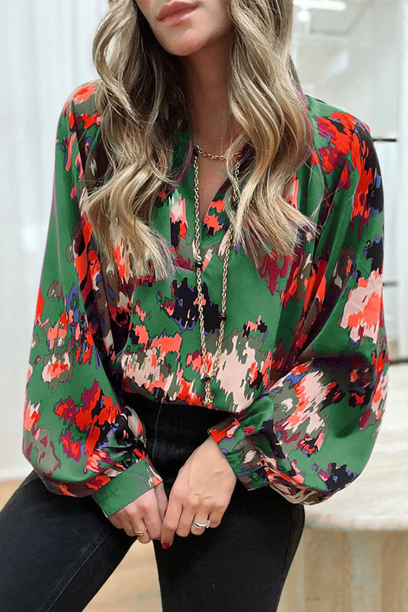 Lorena | Elegant printed patchwork V-neck tops for work - Image 2