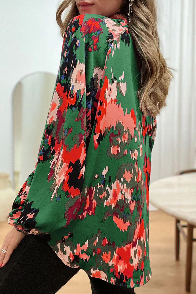 Lorena | Elegant printed patchwork V-neck tops for work - Image 3