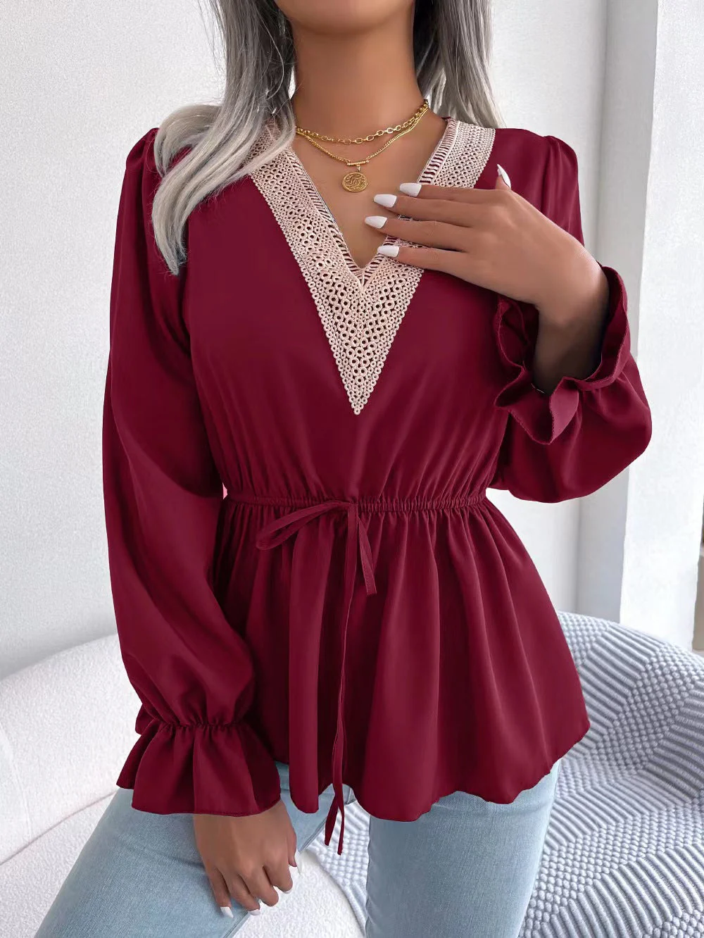 Lorena® | Women'S Blouse With V-Neck And Ruffle Sleeves - Image 4