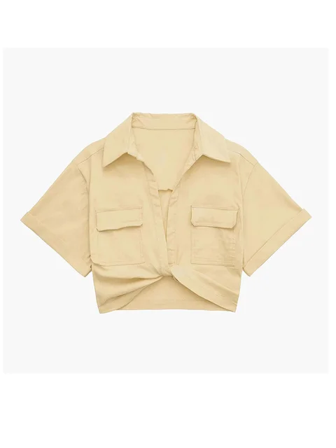 Lorena® | Women'S Vintage Short Sleeve Linen Crop Shirt - Image 2