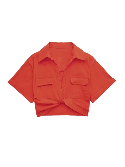 Lorena® | Women'S Vintage Short Sleeve Linen Crop Shirt - Image 3