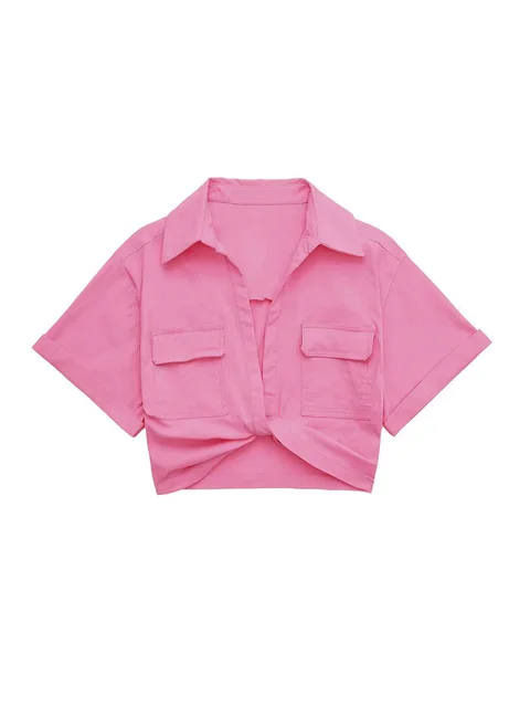 Lorena® | Women'S Vintage Short Sleeve Linen Crop Shirt - Image 4