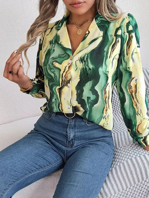 Lorene® | Marble Print Shirt Airy Summer Blouse For Women - Image 6