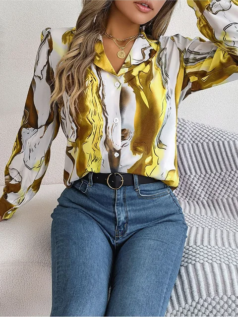 Lorene® | Marble Print Shirt Airy Summer Blouse For Women - Image 9