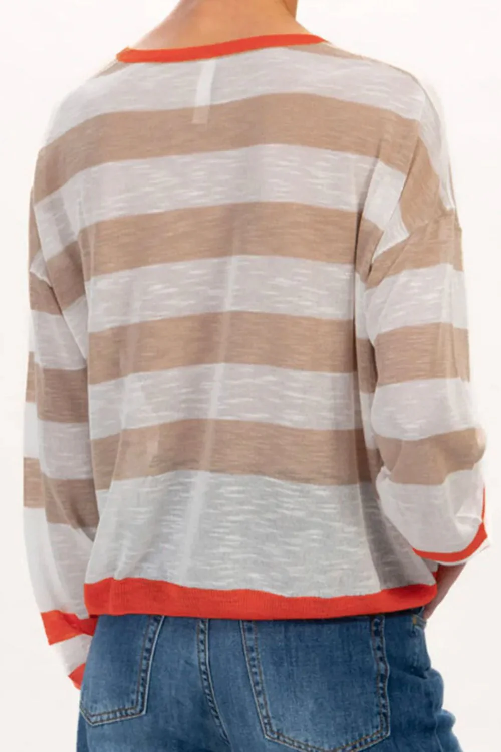 Loretta | Contrasting striped long-sleeved knitted top with a crew neck - Image 2