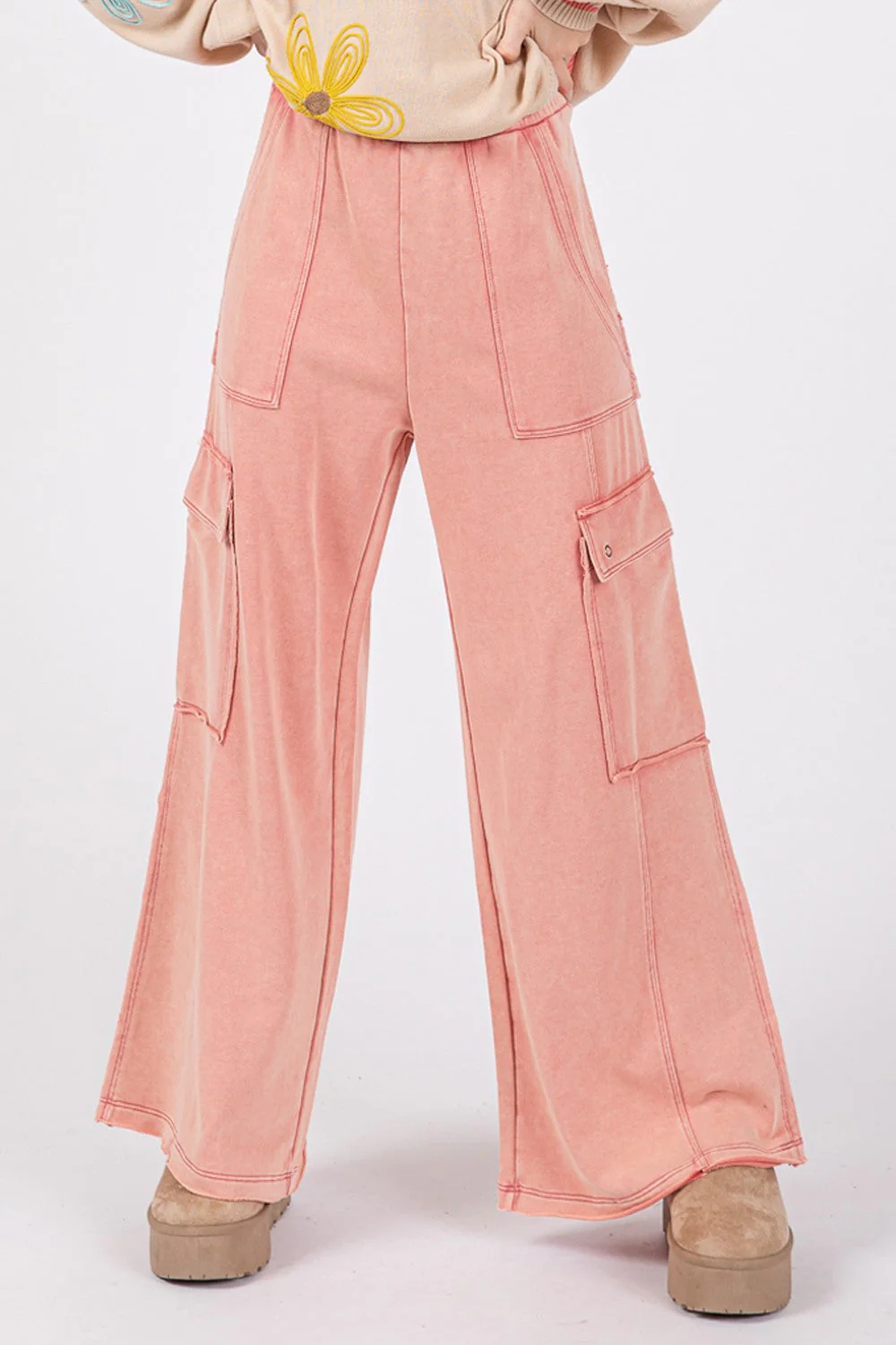 Loretta | Wide-leg trousers in mineral wash knitted terry - Image 3