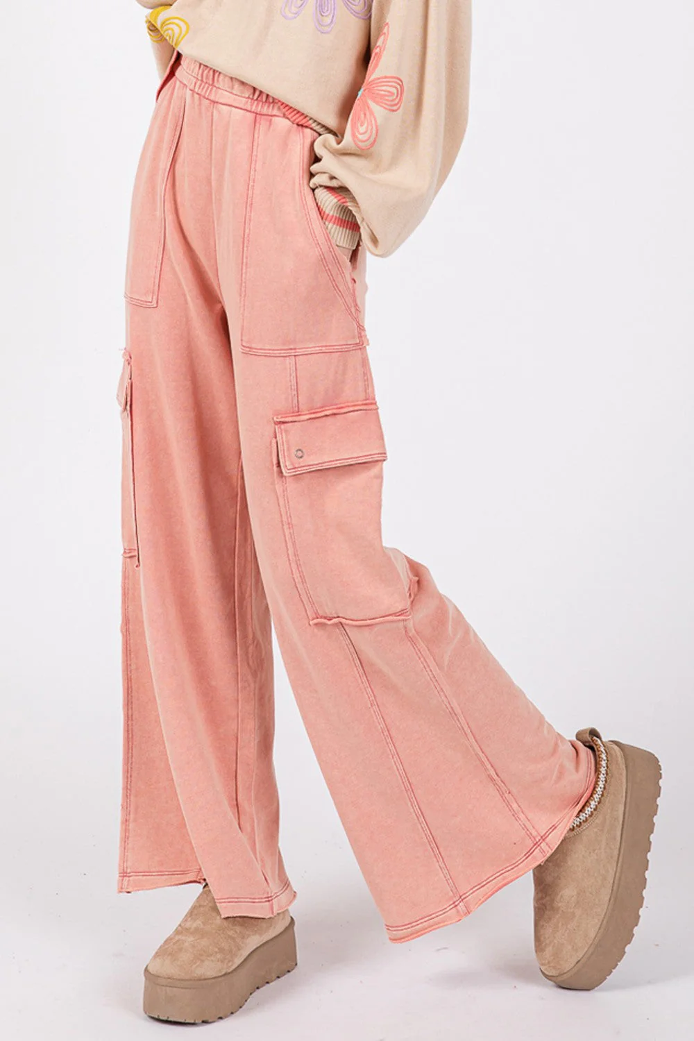 Loretta | Wide-leg trousers in mineral wash knitted terry - Image 4