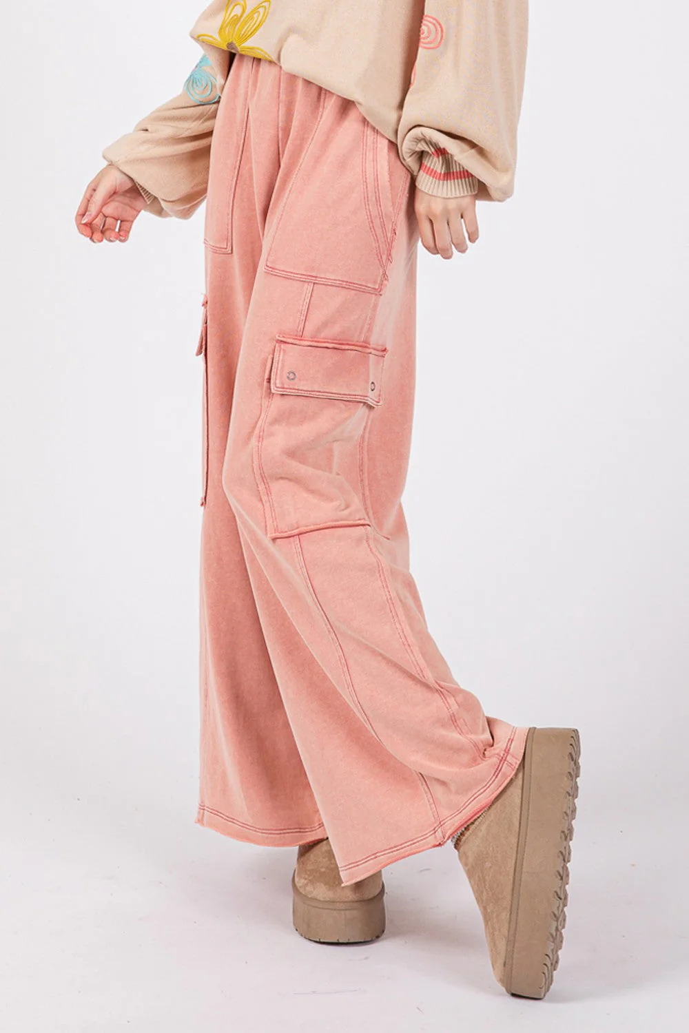 Loretta | Wide-leg trousers in mineral wash knitted terry - Image 5