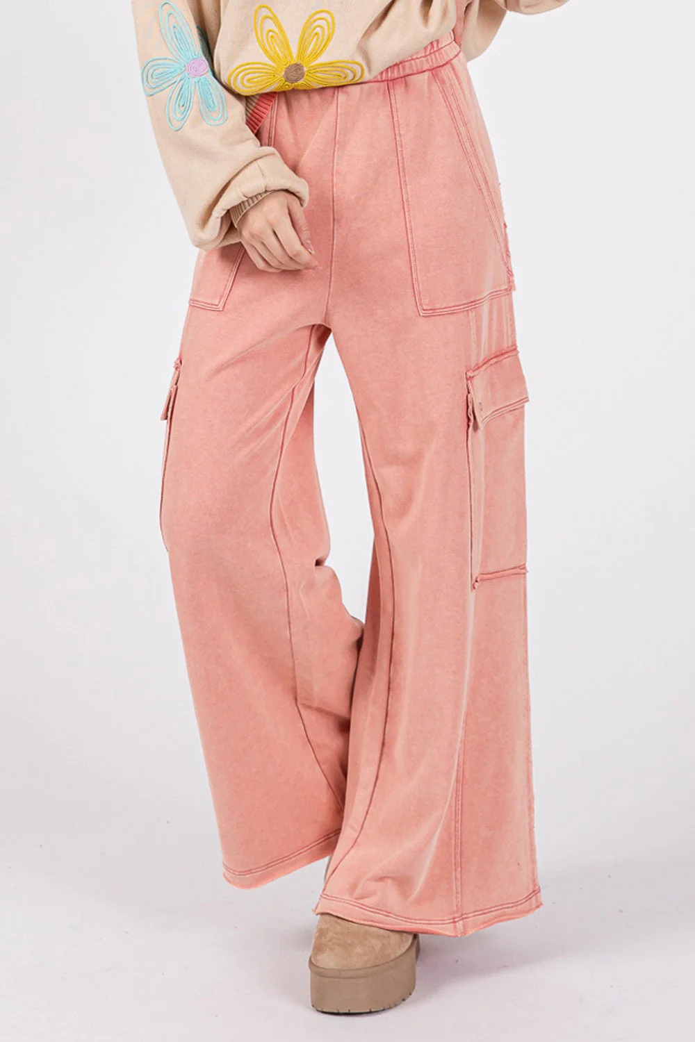 Loretta | Wide-leg trousers in mineral wash knitted terry - Image 6