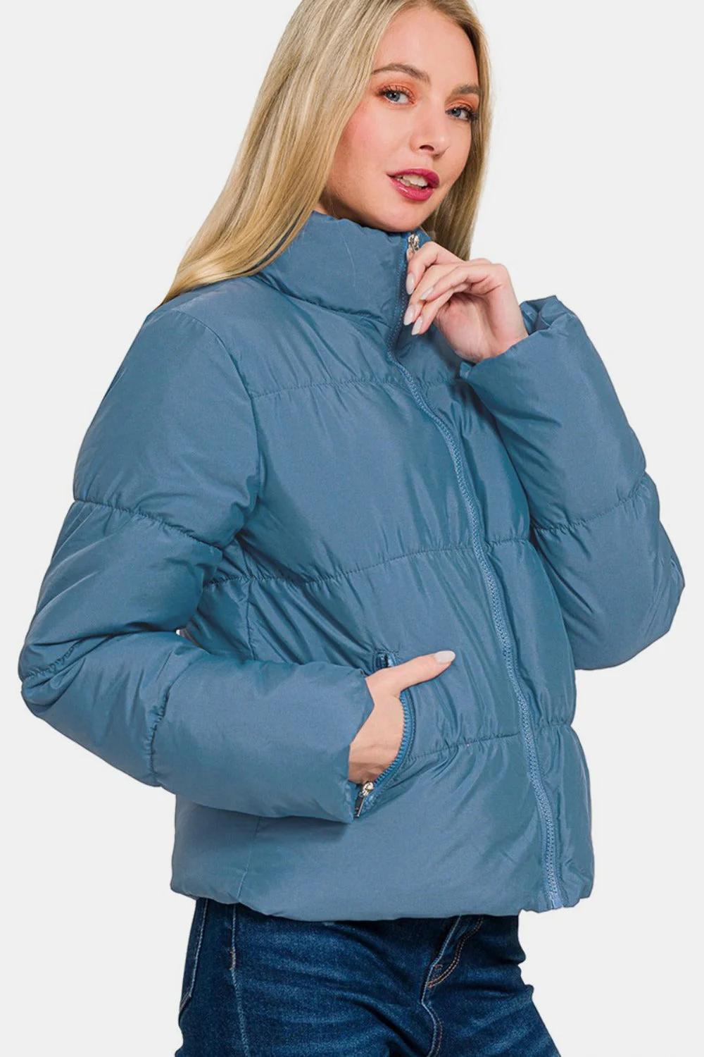 Lourdes | Zenana turtleneck puffer jacket with zip and pockets - Image 3