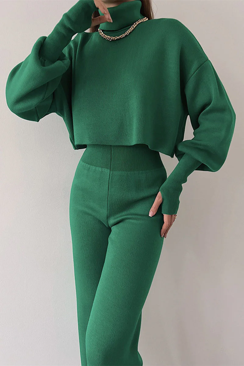 Lucía | Casual solid color turtleneck long sleeve two piece sweater
