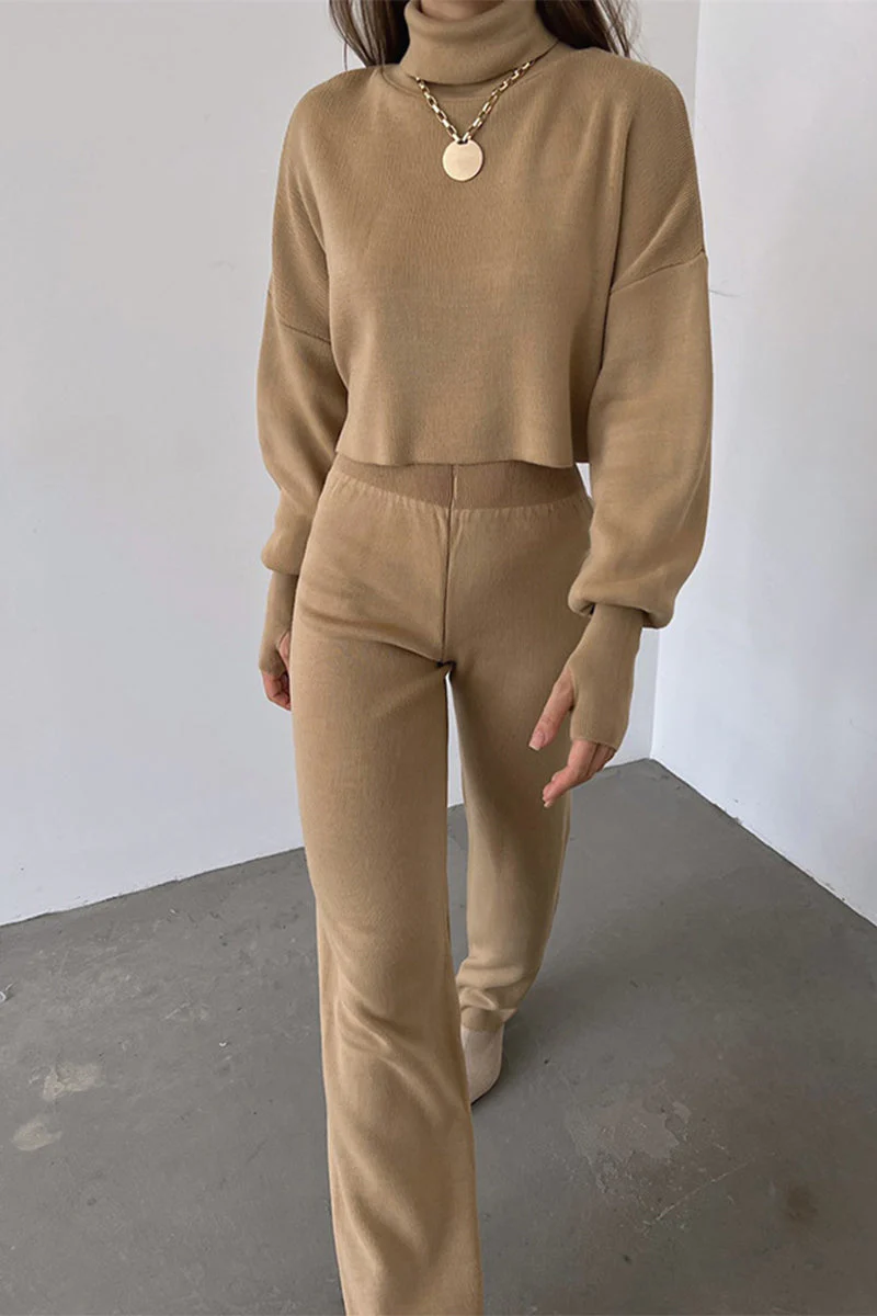 Lucía | Casual solid color turtleneck long sleeve two piece sweater - Image 11