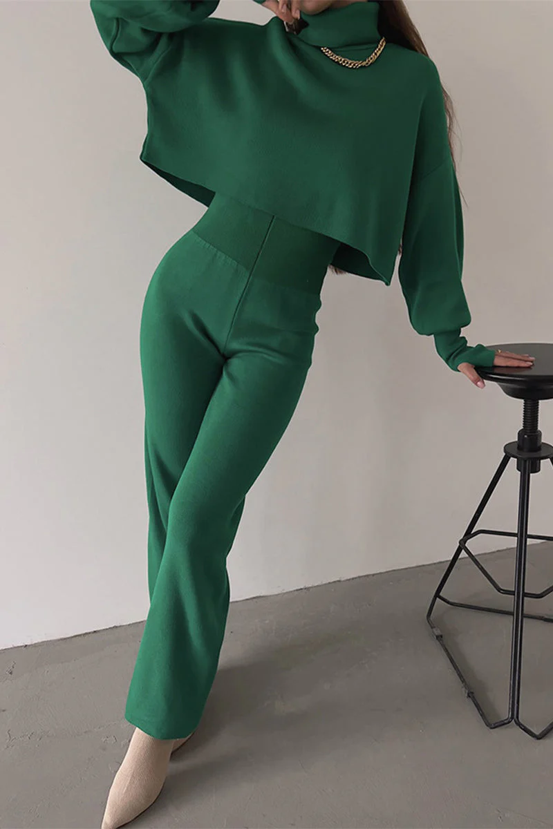Lucía | Casual solid color turtleneck long sleeve two piece sweater - Image 3