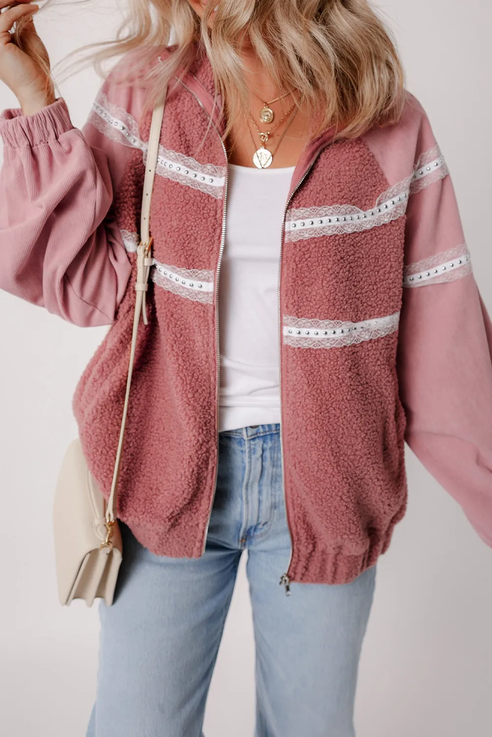 Lucía | Long sleeve jacket with fluffy lace detail and zip fastening - Image 3