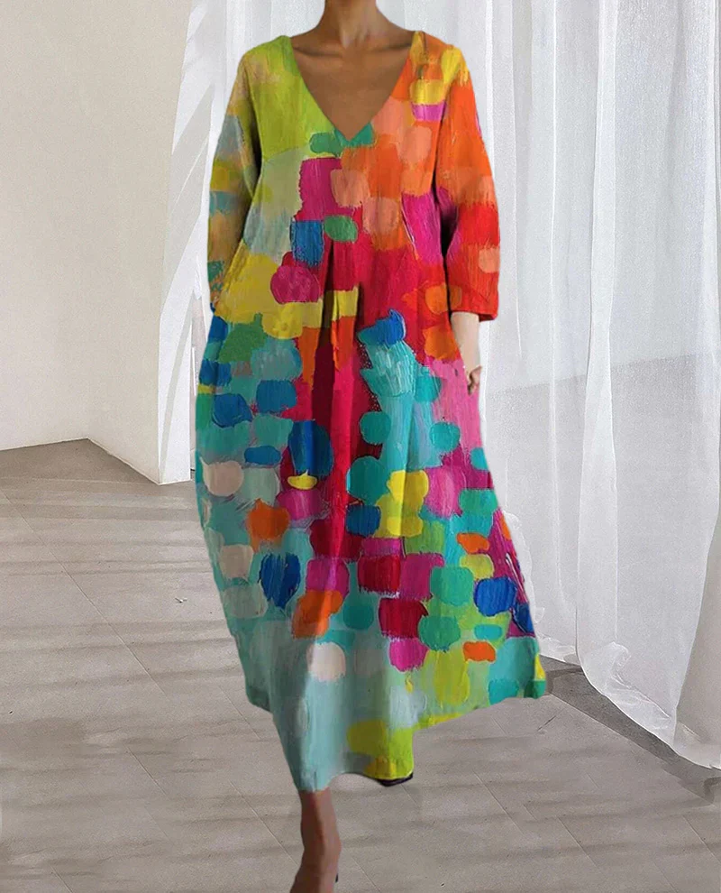 Luciana® | Colorful Printed V-Neck Dress - Image 2