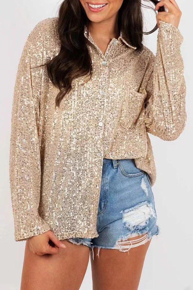Luciana® | Elegant Long-Sleeved Polo Blouse With Buttons And Sequins - Image 2