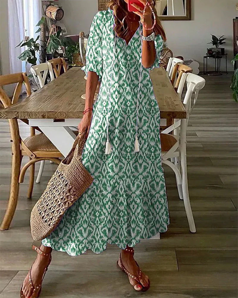 Luciana® | Printed Long Dress With V-Neck And Half Sleeves - Image 6