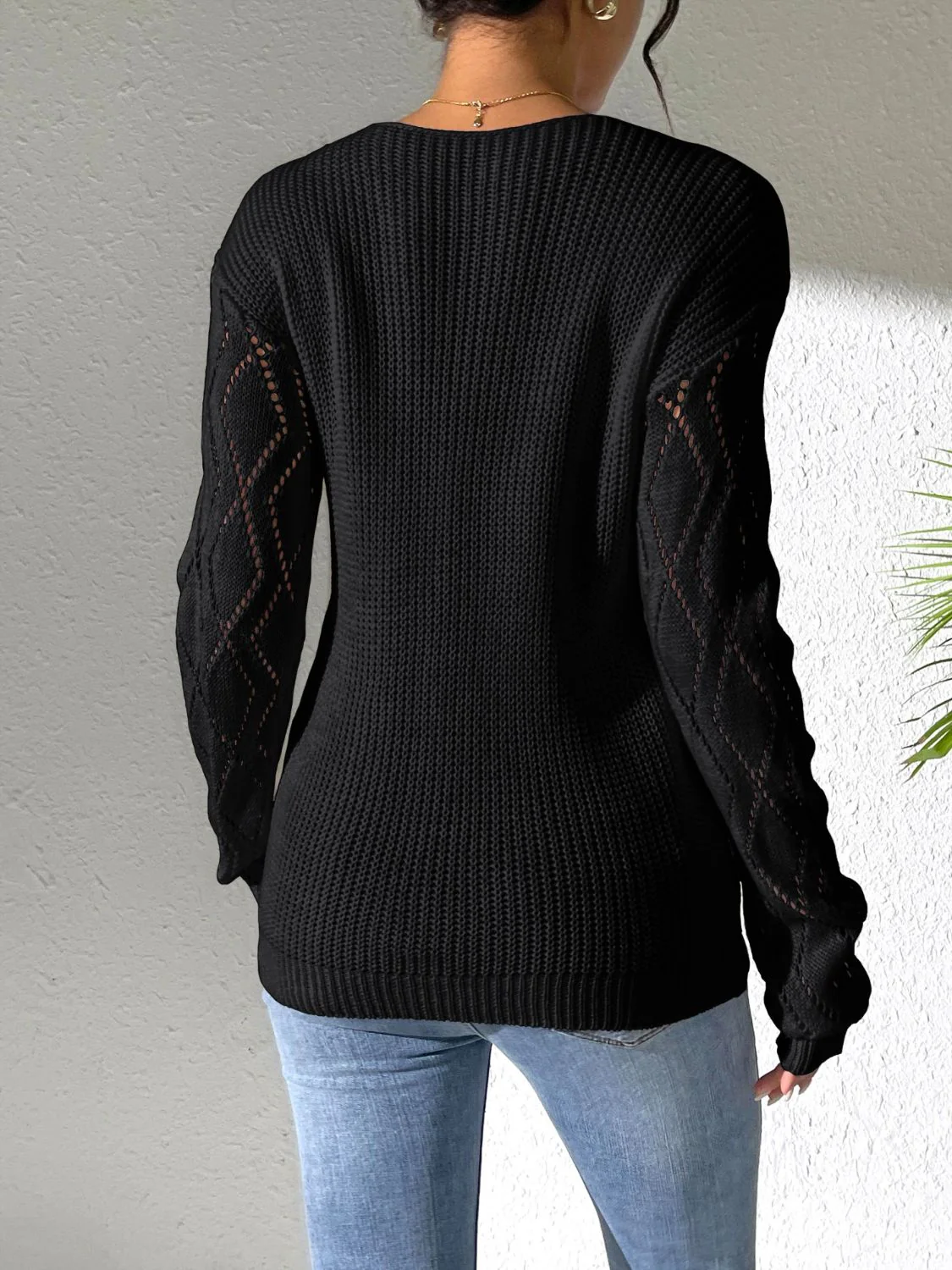 Lucrezia | Openwork sweater with a V-neck and long sleeves - Image 5