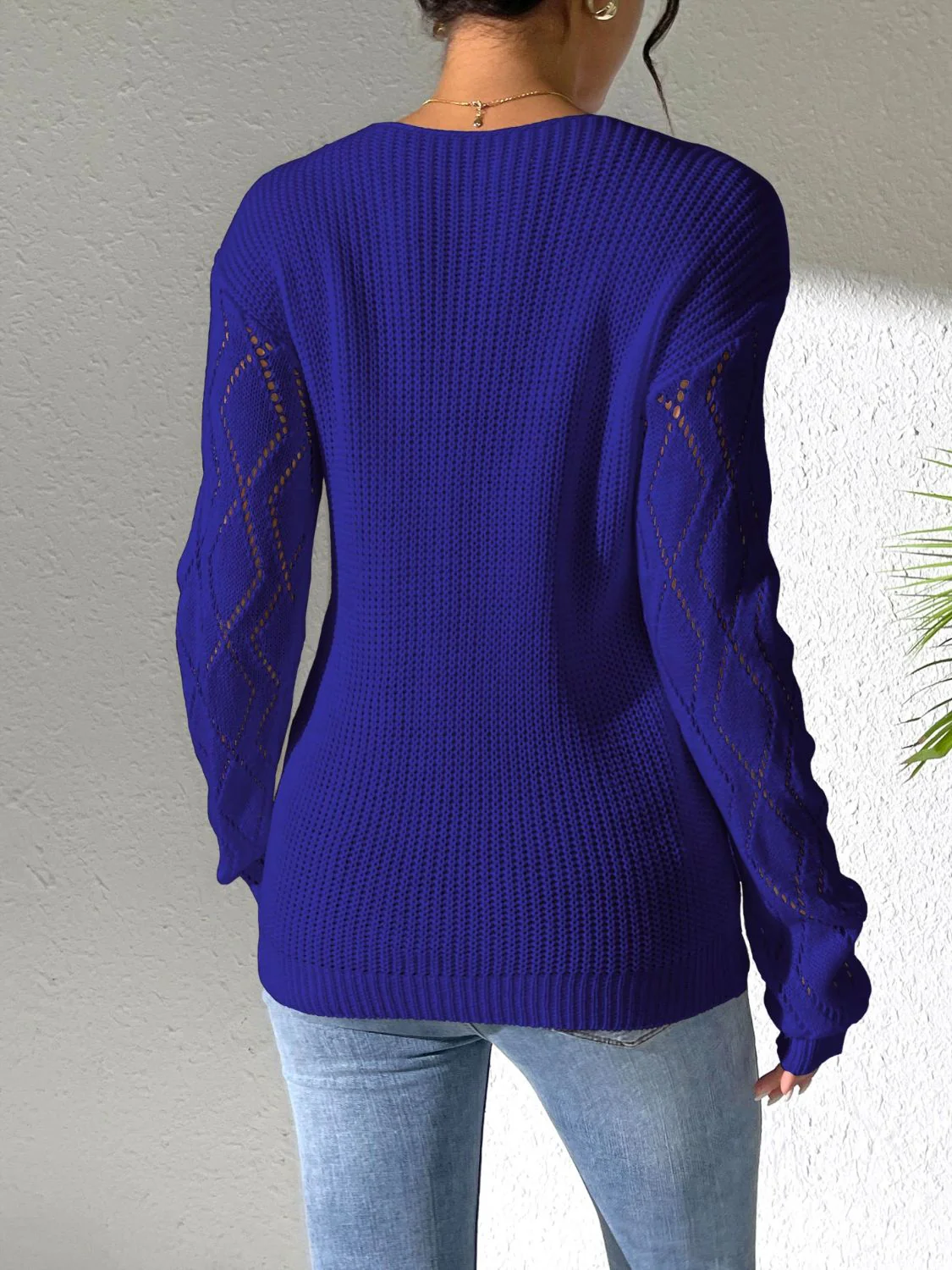 Lucrezia | Openwork sweater with a V-neck and long sleeves - Image 8