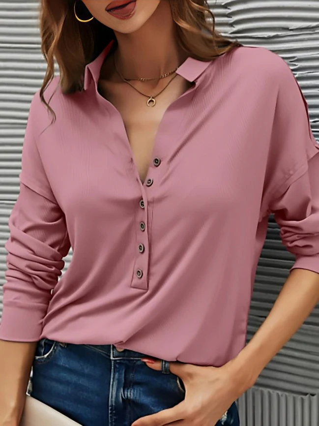 Lucy® | Cozy Long-Sleeved Button-Down Blouse