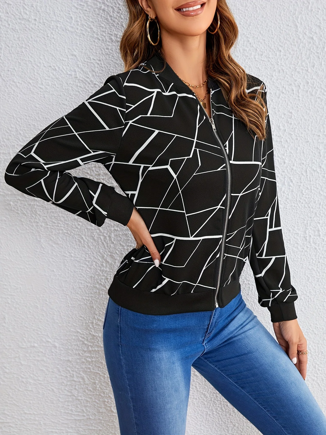 Ludmila | Zip-up jacket with geometric print - Image 3