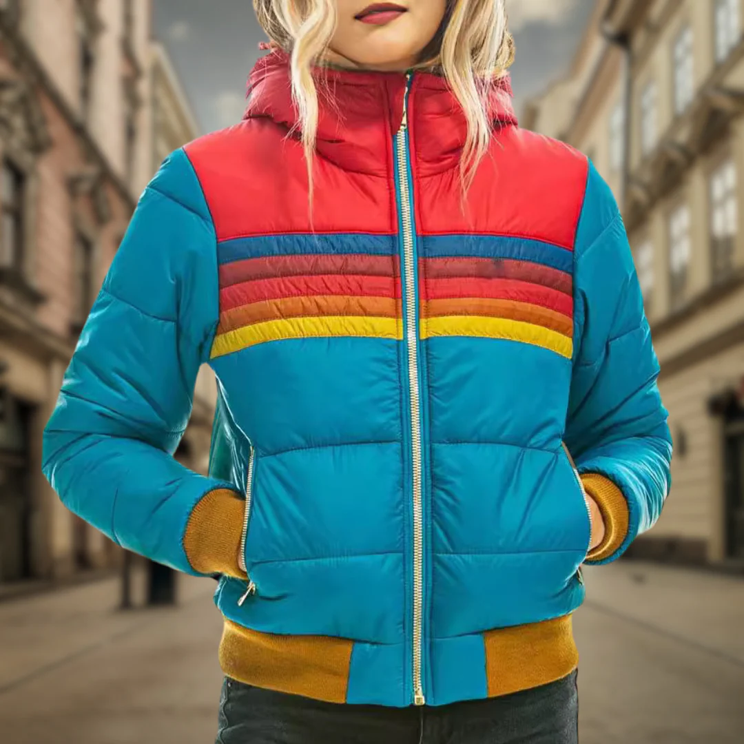 Luisa | Retro quilted jacket with bold color accents and stripes - Image 2