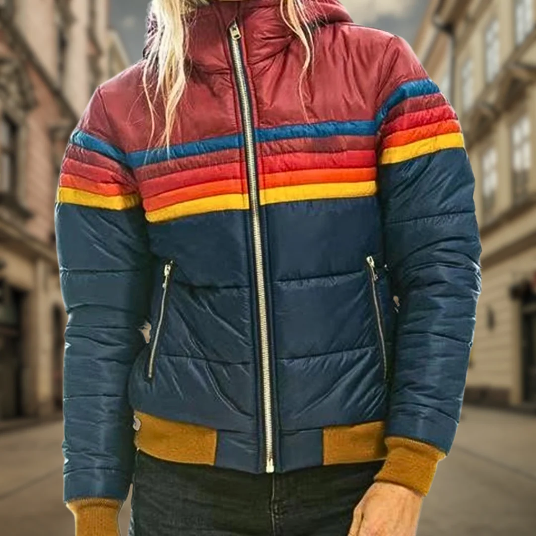 Luisa | Retro quilted jacket with bold color accents and stripes - Image 3