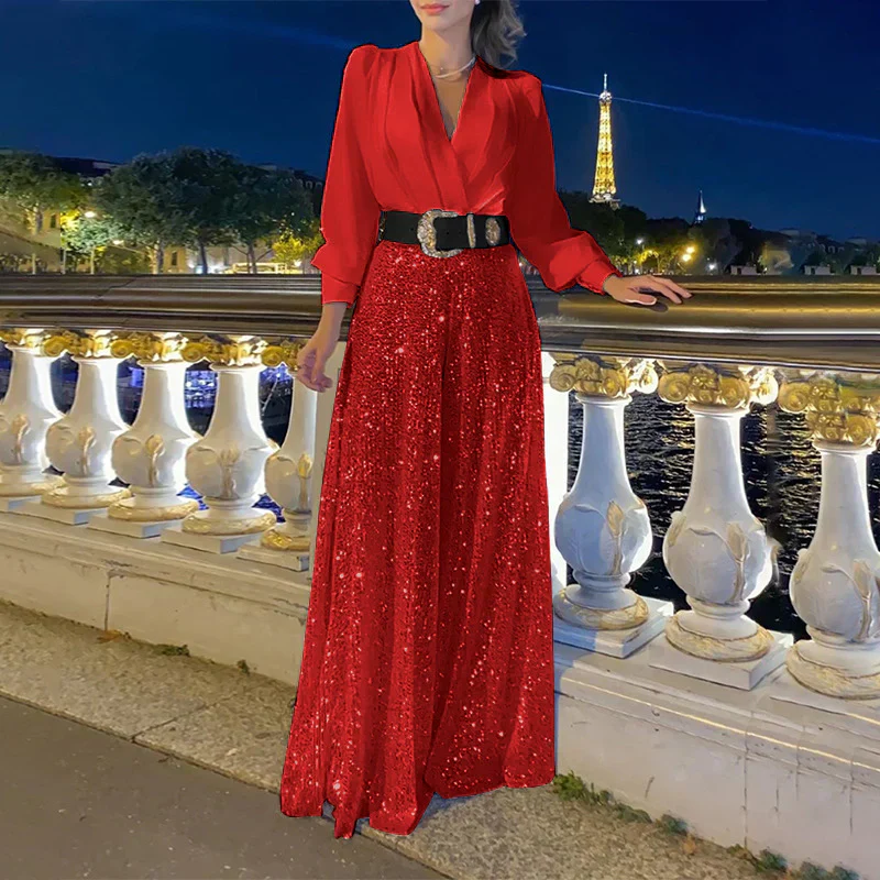 Luz® | Women's V-neck top and wide leg pants - Image 4