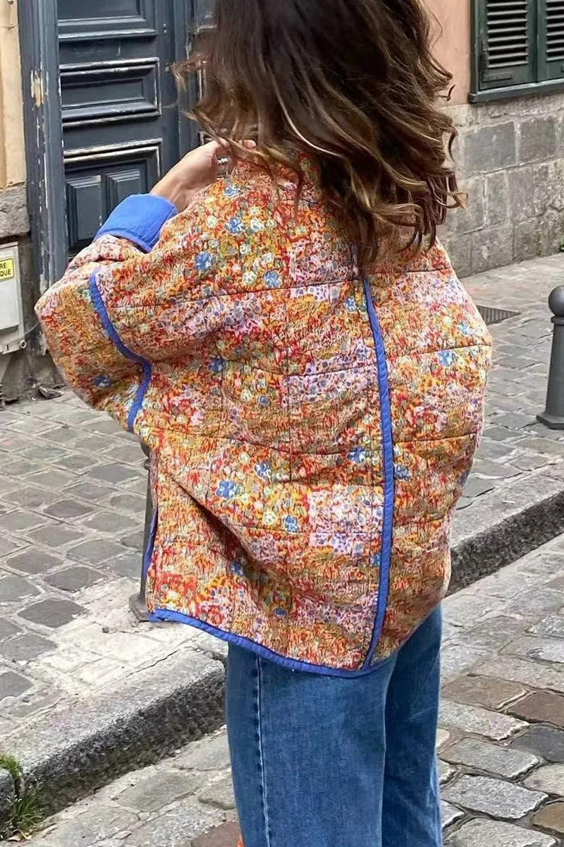 Magaly | British style street outerwear with floral patchwork and stand-up collar - Image 3