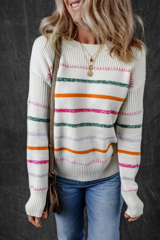 Magda | Colorful striped crew neck sweater with ribbed edges - Image 9
