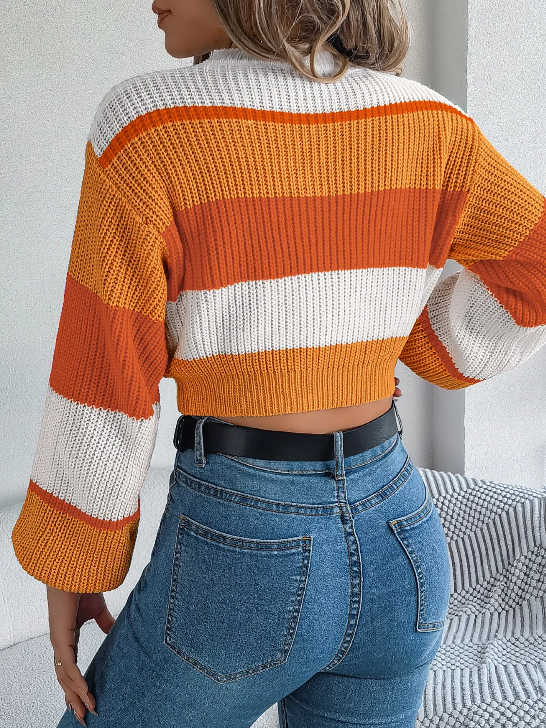 Magda | Cropped color block crew neck sweater - Image 3