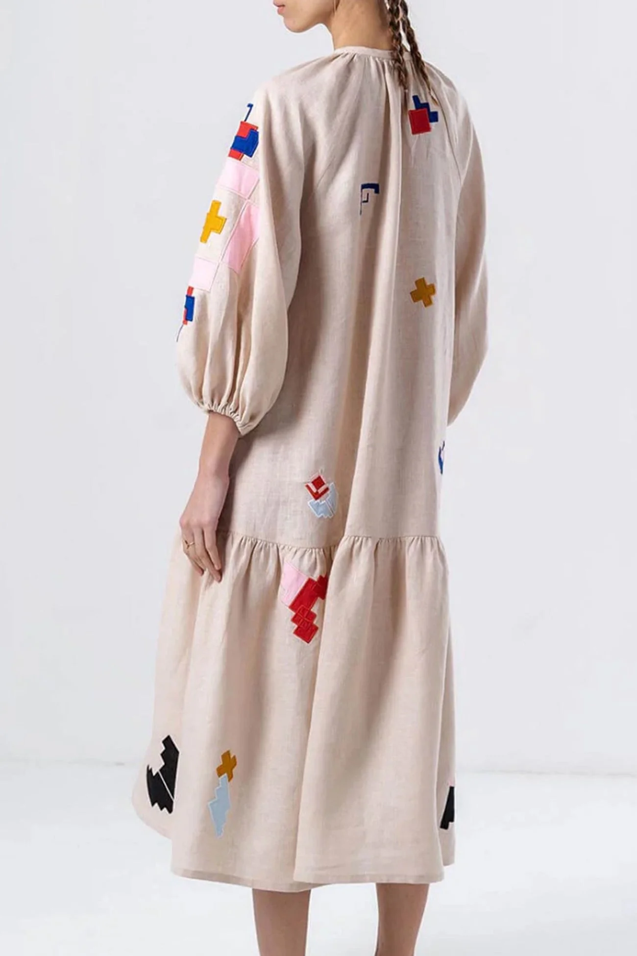 Magda | Printed linen dress with lantern sleeves - Image 5