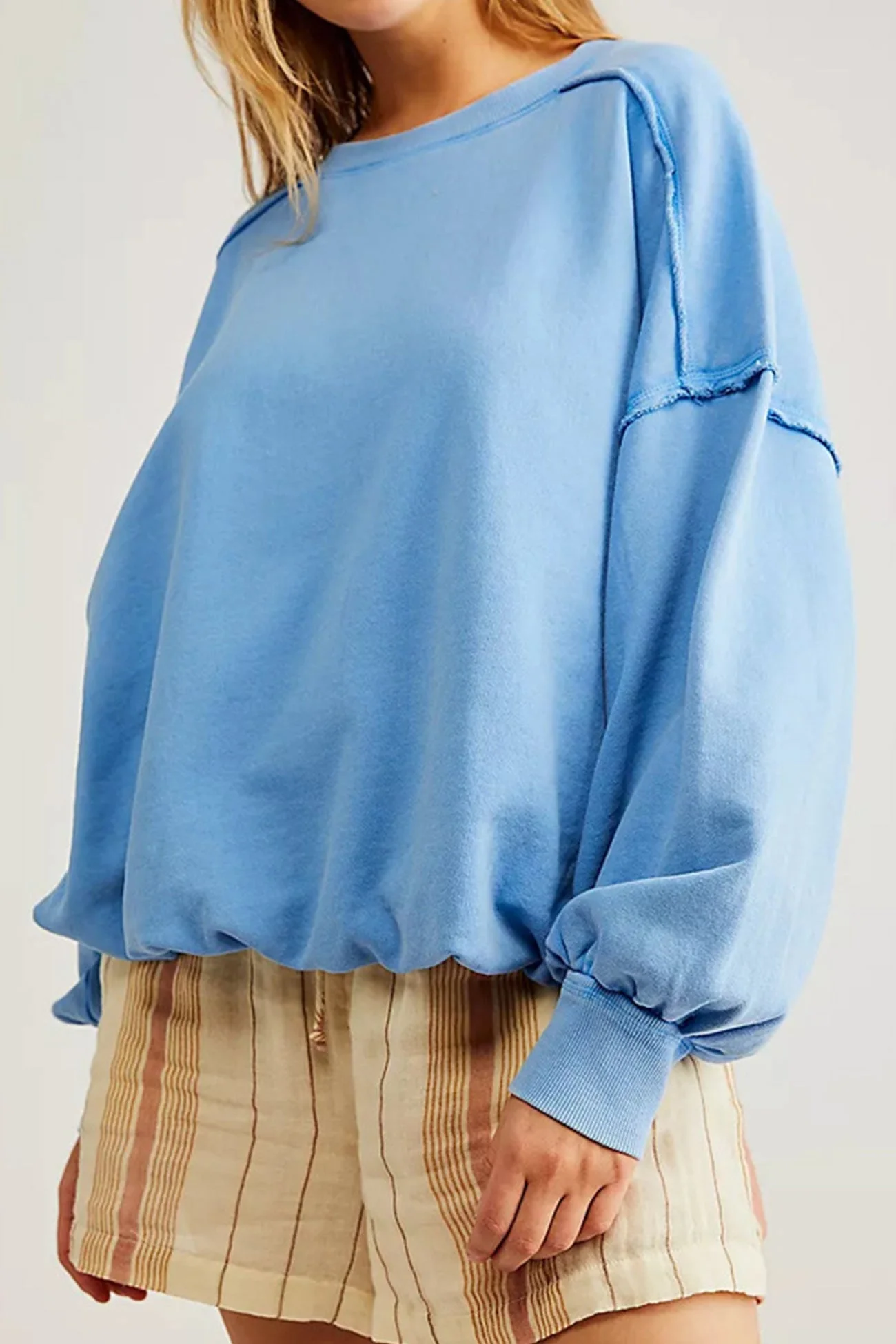 Magda | Solid raw edge crew neck sweatshirt - Image 2