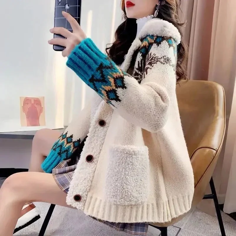 Magda | Warm women's cardigan with fleece lining and Christmas print - Image 2