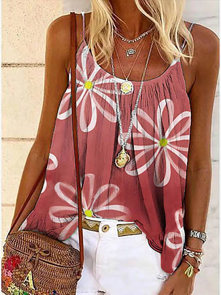 Magdalena® | Summer Women Print Sweet Sling Lotus Leaf Blouse - Image 4