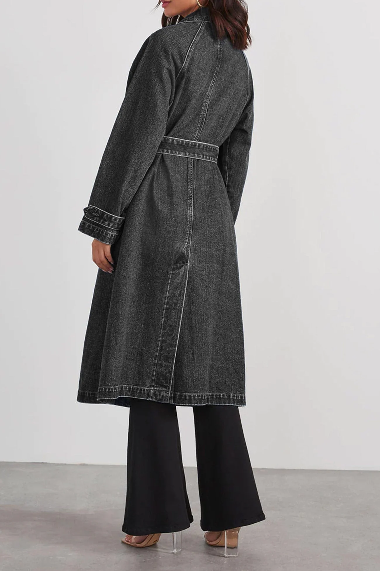 Maite | Double-breasted denim trench coat with straps - Image 11