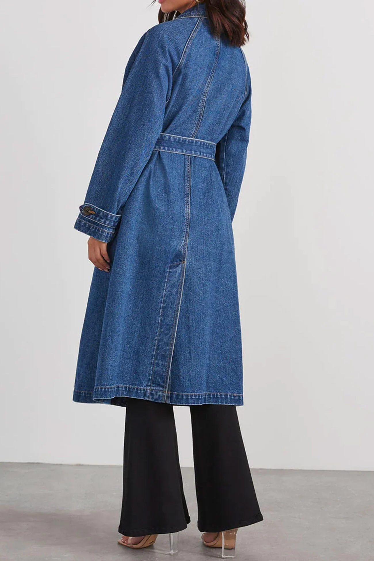 Maite | Double-breasted denim trench coat with straps - Image 6