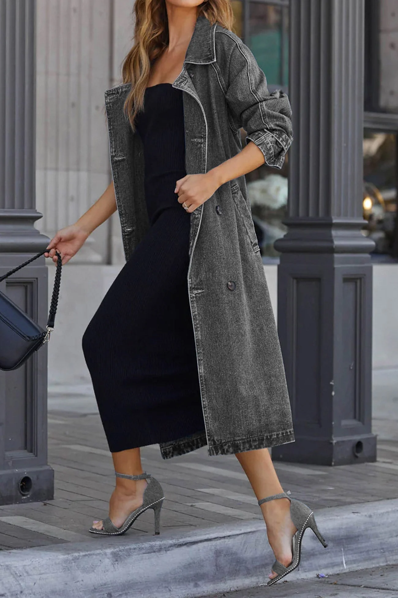 Maite | Double-breasted denim trench coat with straps - Image 8