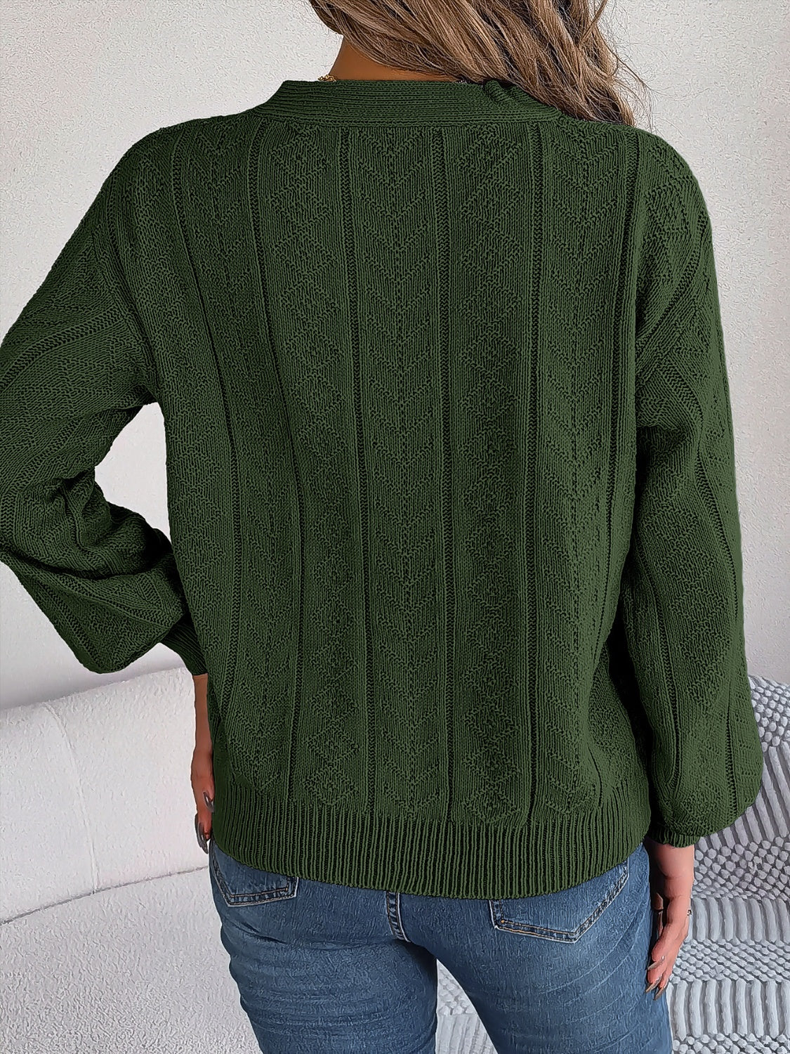 Maite | Long-sleeved sweater with cable knit and V-neck - Image 8