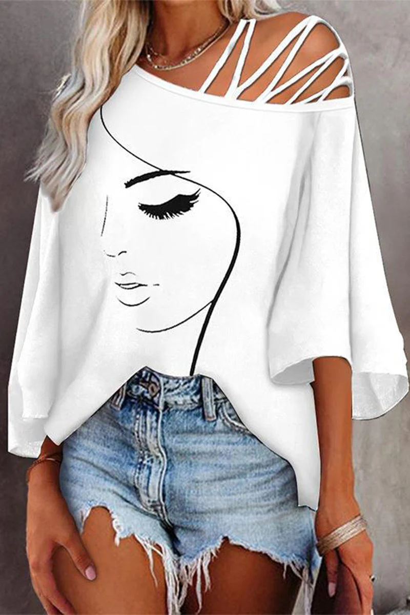 Malena | Casually printed patchwork T-shirts with a slanted collar