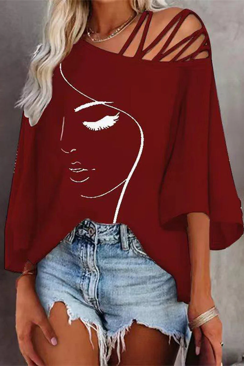 Malena | Casually printed patchwork T-shirts with a slanted collar - Image 2