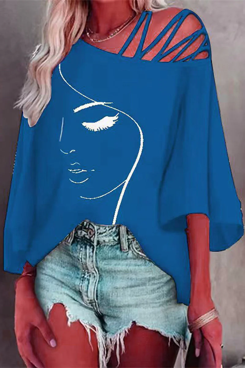 Malena | Casually printed patchwork T-shirts with a slanted collar - Image 4