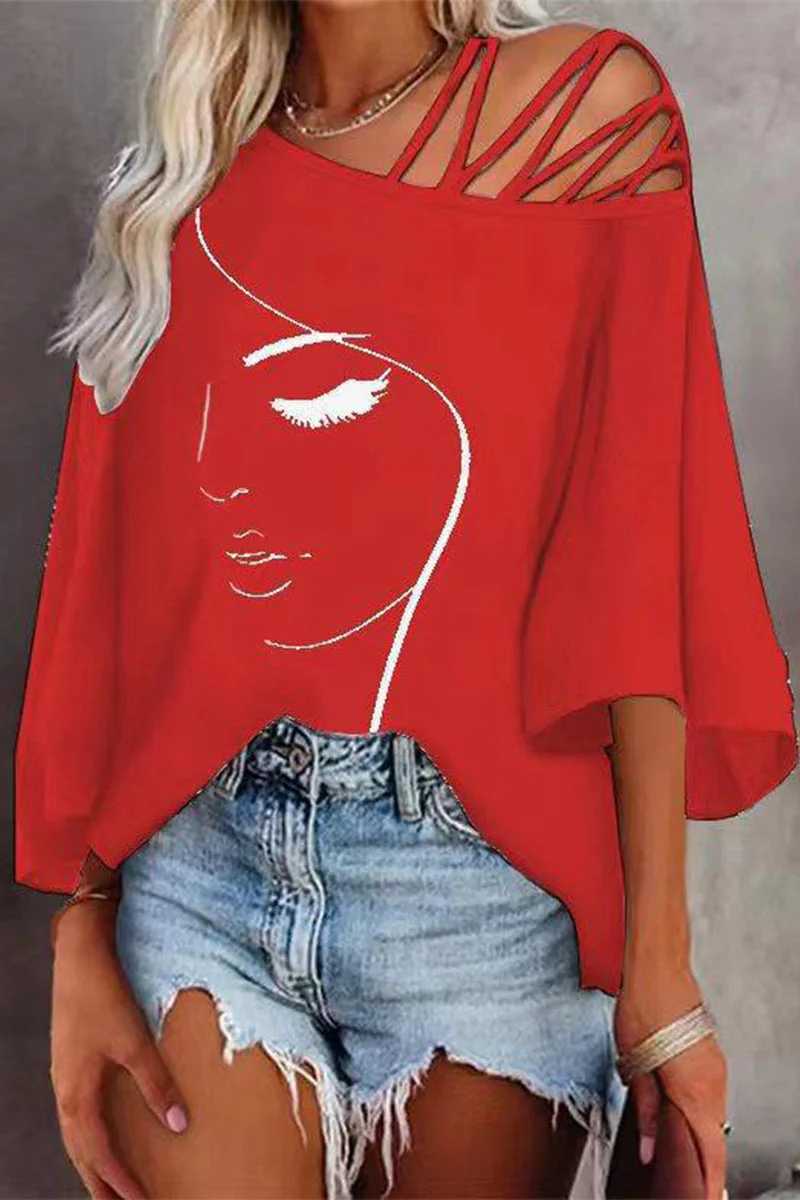 Malena | Casually printed patchwork T-shirts with a slanted collar - Image 5
