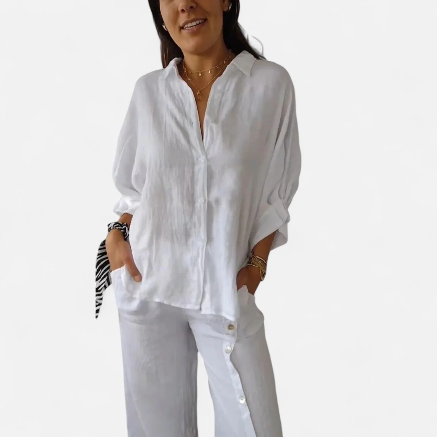 Malena® | Chemise d'été en lin pour femme Grace without effort, elegance respirante - Image 3